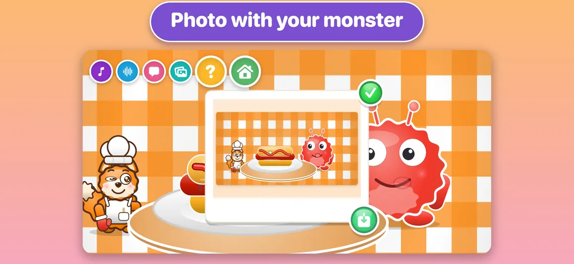 Taking a photo with a monster in Yummy Monsters
