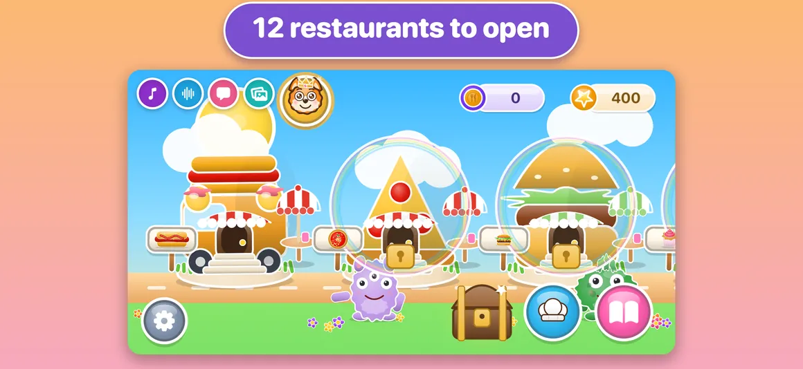 The town map with twelve restaurants in Yummy Monsters