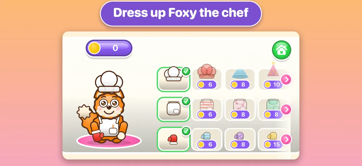 Dressing up Foxy the chef in Yummy Monsters