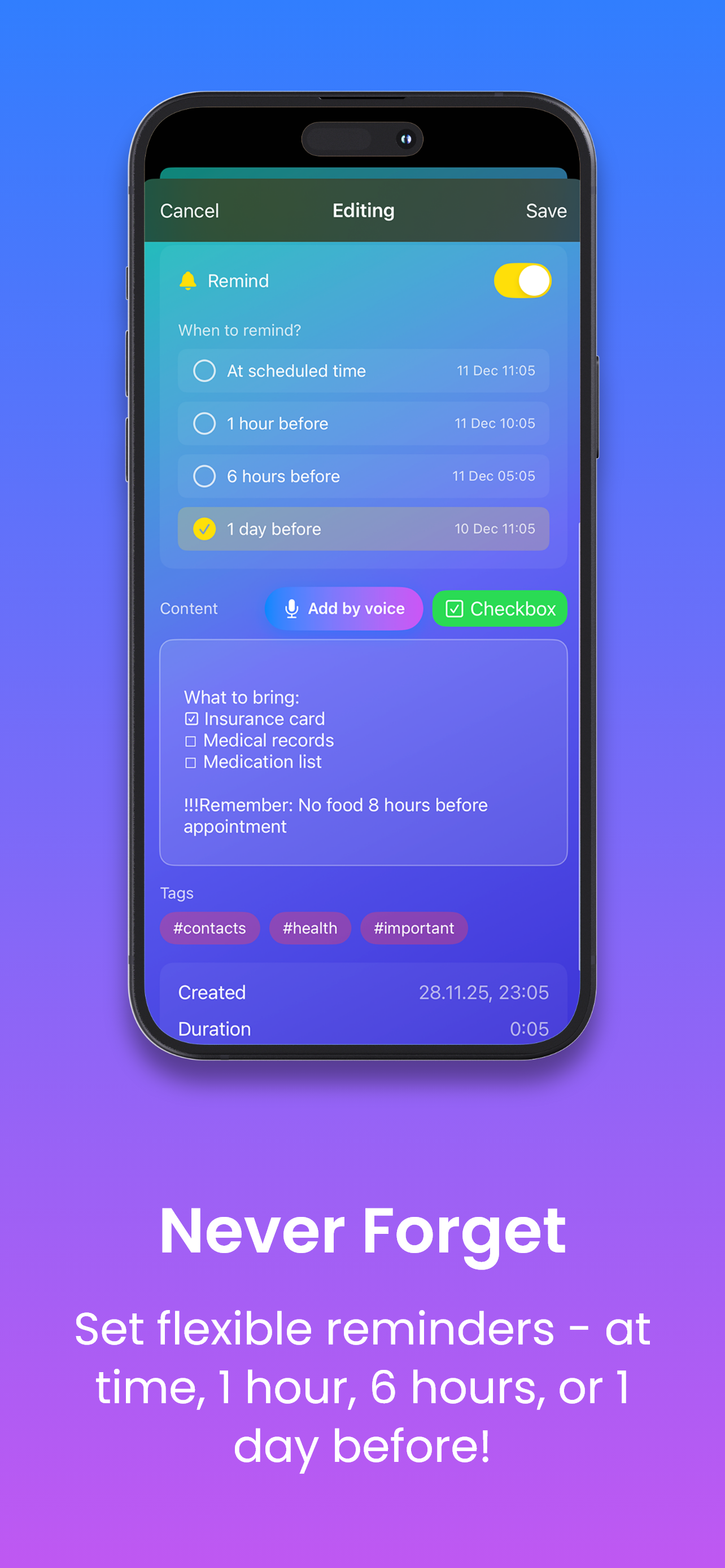 Never Forget - Smart Reminders
