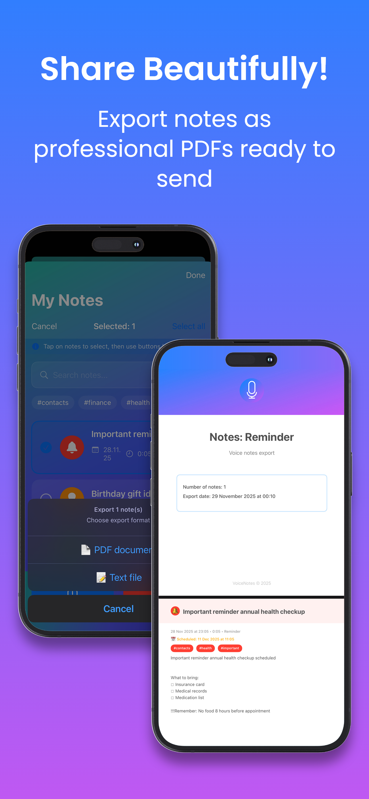 Share Beautifully - PDF Export